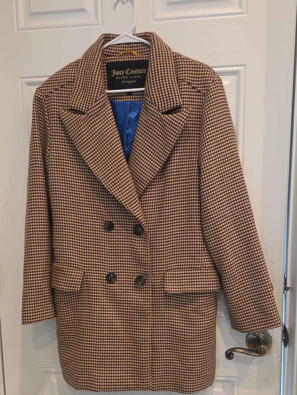 Juicy Couture Black Label Brown Houndstooth Over Coat Blazer Womens Size Large